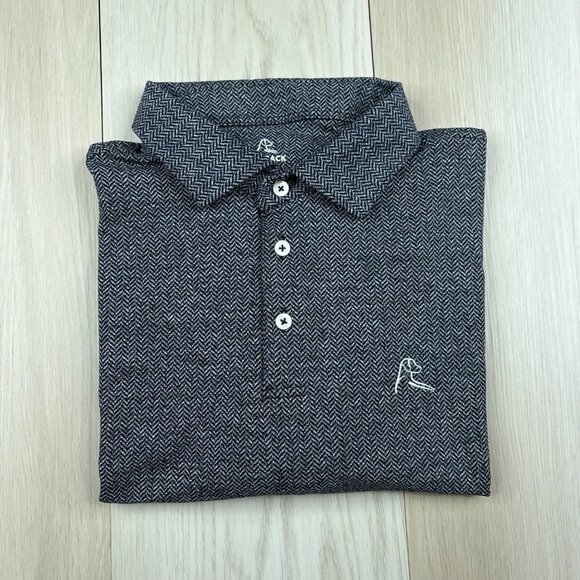 Rhoback Mens Black Short Sleeve Herringbone Logo Golf Performance Polo Shirt XL - Picture 1 of 12